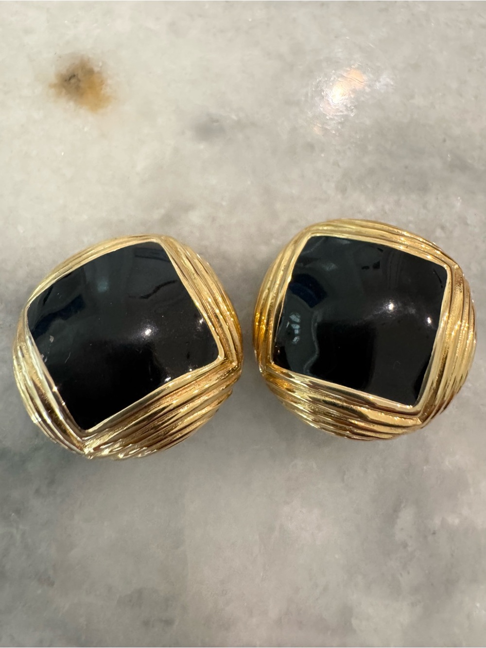 Vintage St. John Style Textured Gold & Black Statement Earrings